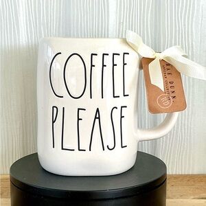 Rae Dunn white mug with black "COFFEE PLEASE" text